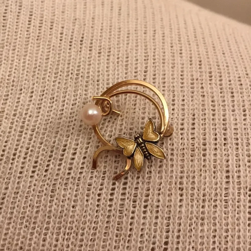 Vintage WELLS 14k Gold Filled Pin Butterfly Pearl